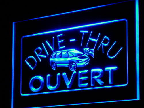 OUVERT Drive Thru Shop Cafe Food Neon Light Sign